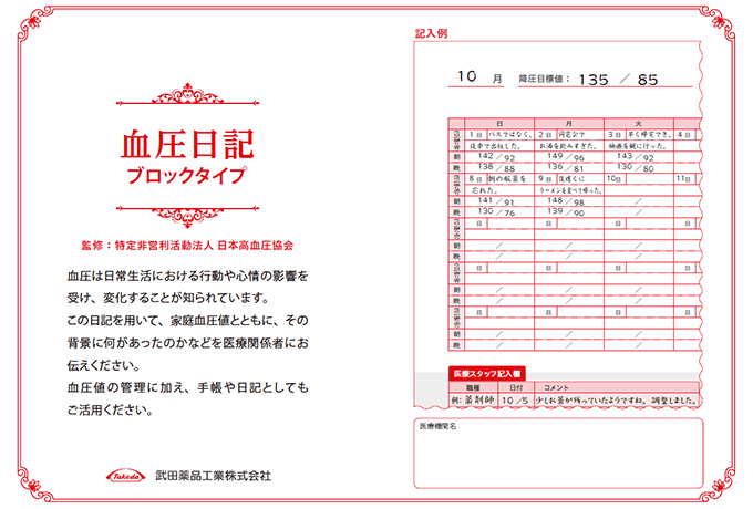 イメージ：血圧日記ブロックタイプ1