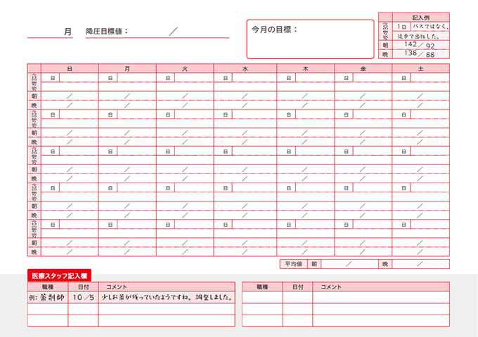 イメージ：血圧日記ブロックタイプ2