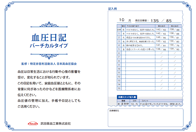 イメージ：血圧日記バーチカルタイプ1